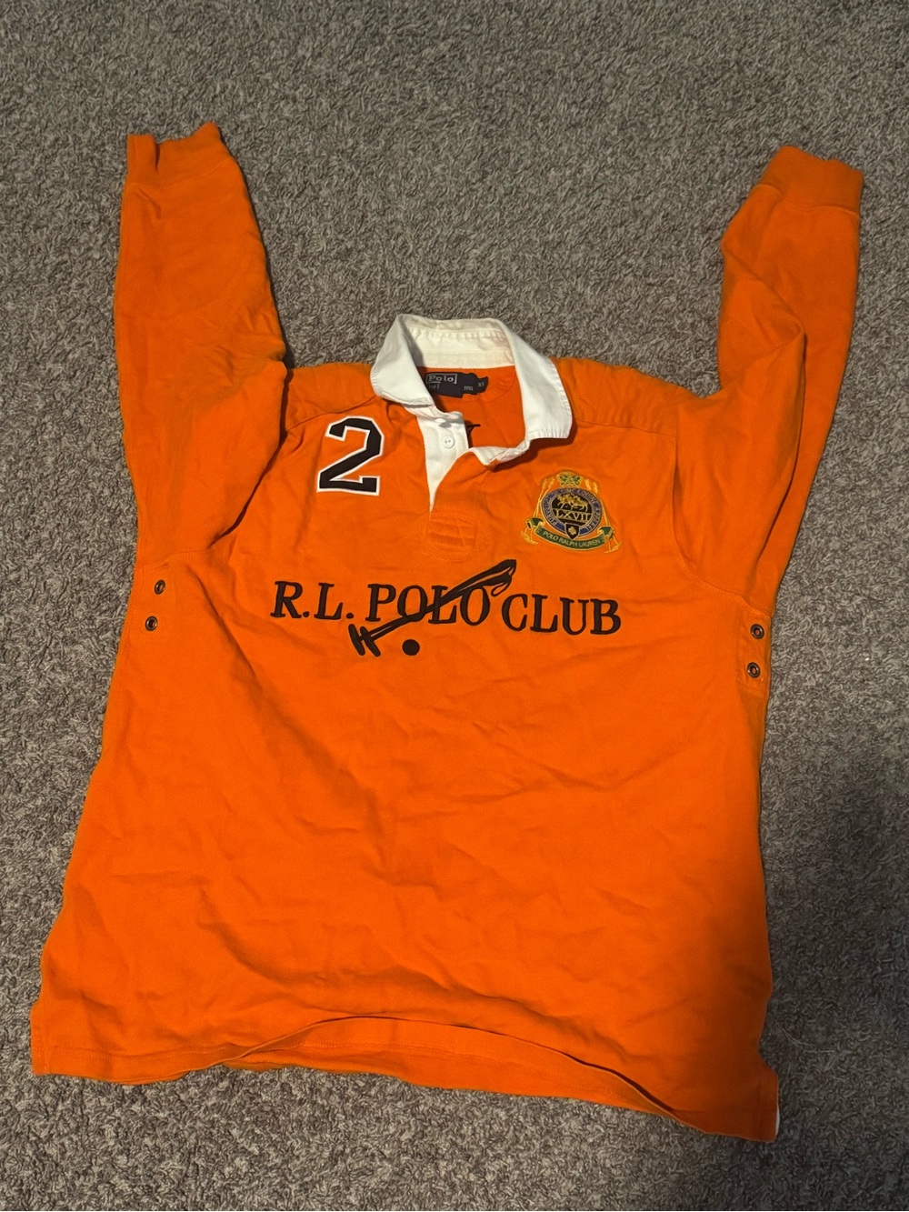 Ralph Lauren Orange Rugby Polo with White Collar and Crest